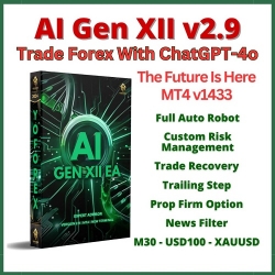 Trade Forex GOLD With ChatGPT-4o /Turbo - AI GEN XII v2.9 EA - Robot Expert Advisor - M30 USD100 Capital - XAUUSD